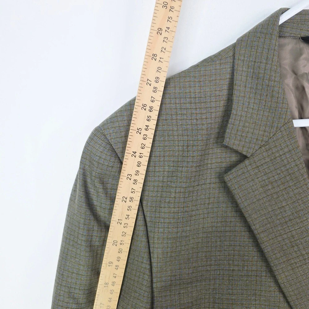 Jos. A. Bank Mens 48R Sport Coat Blazer Olive Green/Blue Micro Check 100% Wool